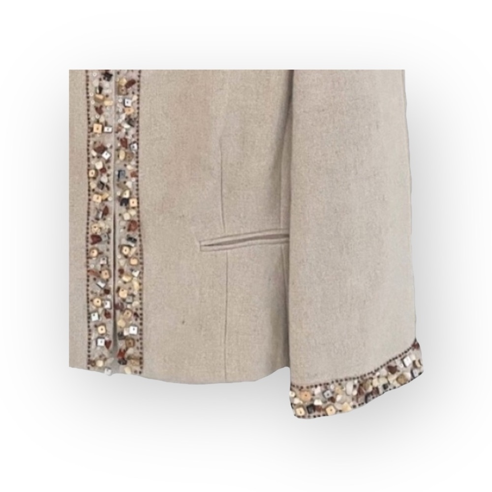 BCBG MaxAzria  Gemma Raw Gems Cropped Linen Jacket  Straw Beige - Picture 7 of 16